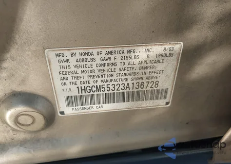 2003 Honda Accord 2.4 Lx from USA, damaged, VIN 1HGCM55323A136728